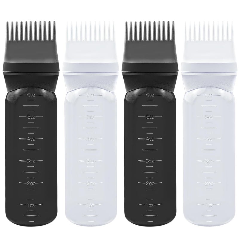 ELANE 4 Pcs Root Comb Applicator Bottle, 6oz, Hair Oil Applicator Bottle for Hair, Salon, Home, Travel (Black+White) - Image 1